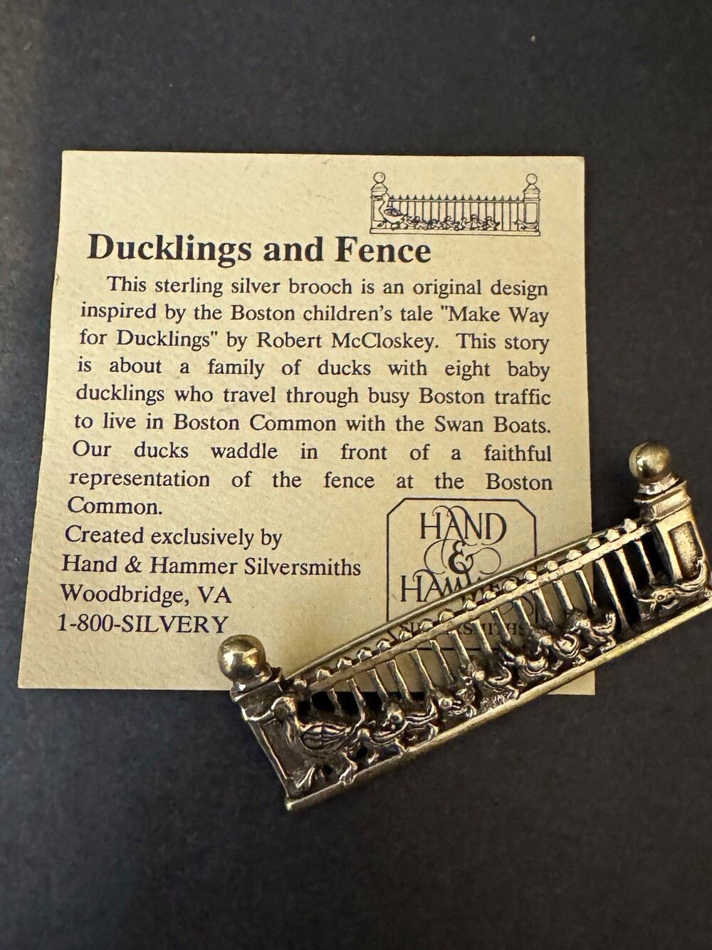 Hand & Hammer Silversmiths Signed 925 Sterling Ducklings Fence Brooch Pin 3in